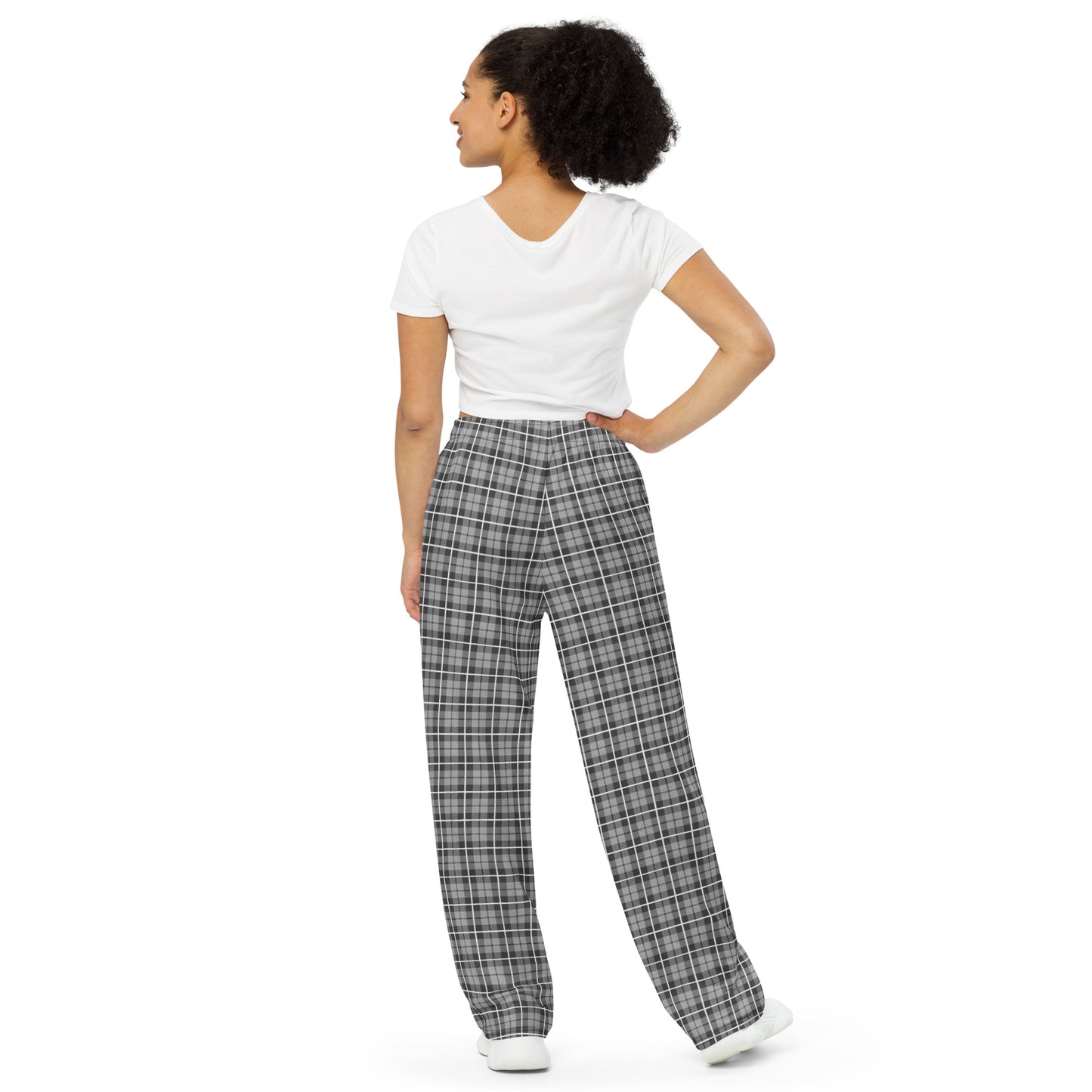unisex wide-leg pants- Tartan Dark grey