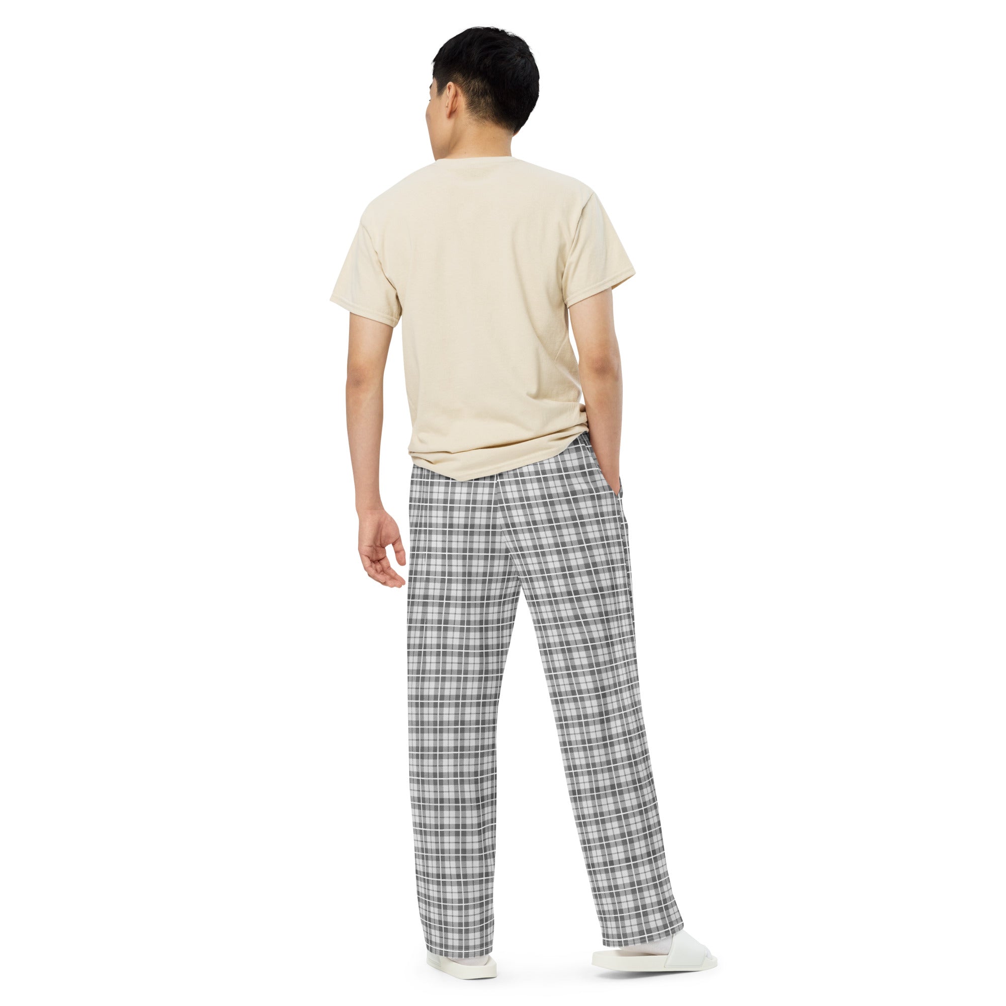 unisex wide-leg pants- Tartan Light grey