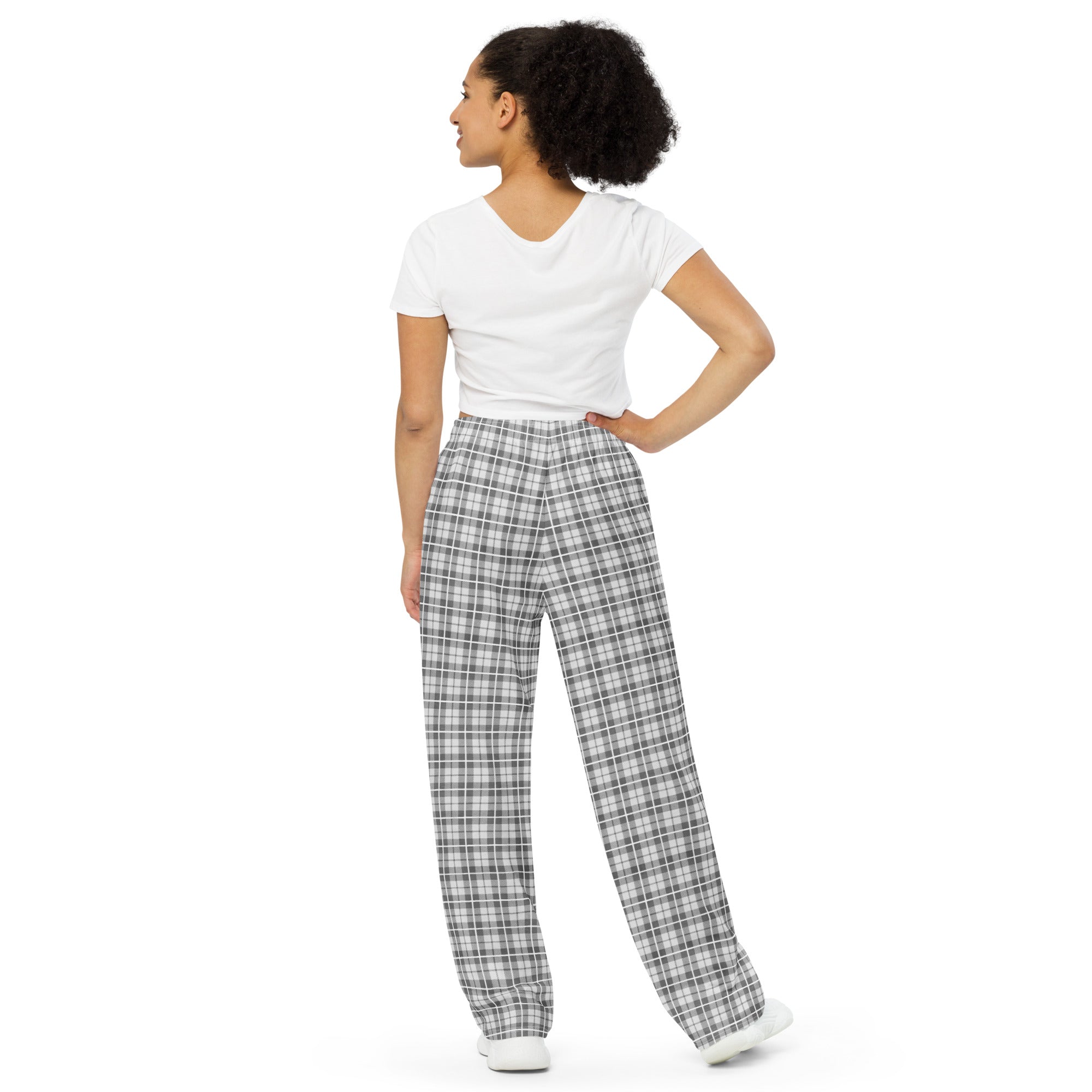 unisex wide-leg pants- Tartan Light grey