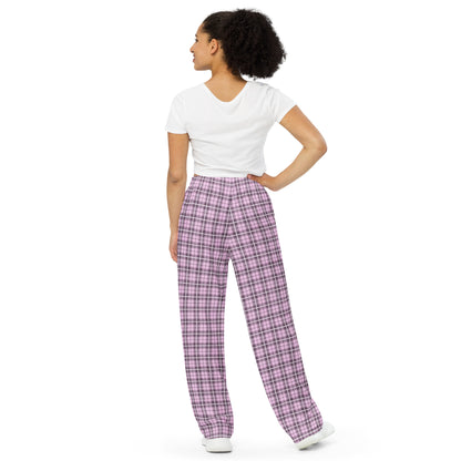 unisex wide-leg pants- Tartan Pink