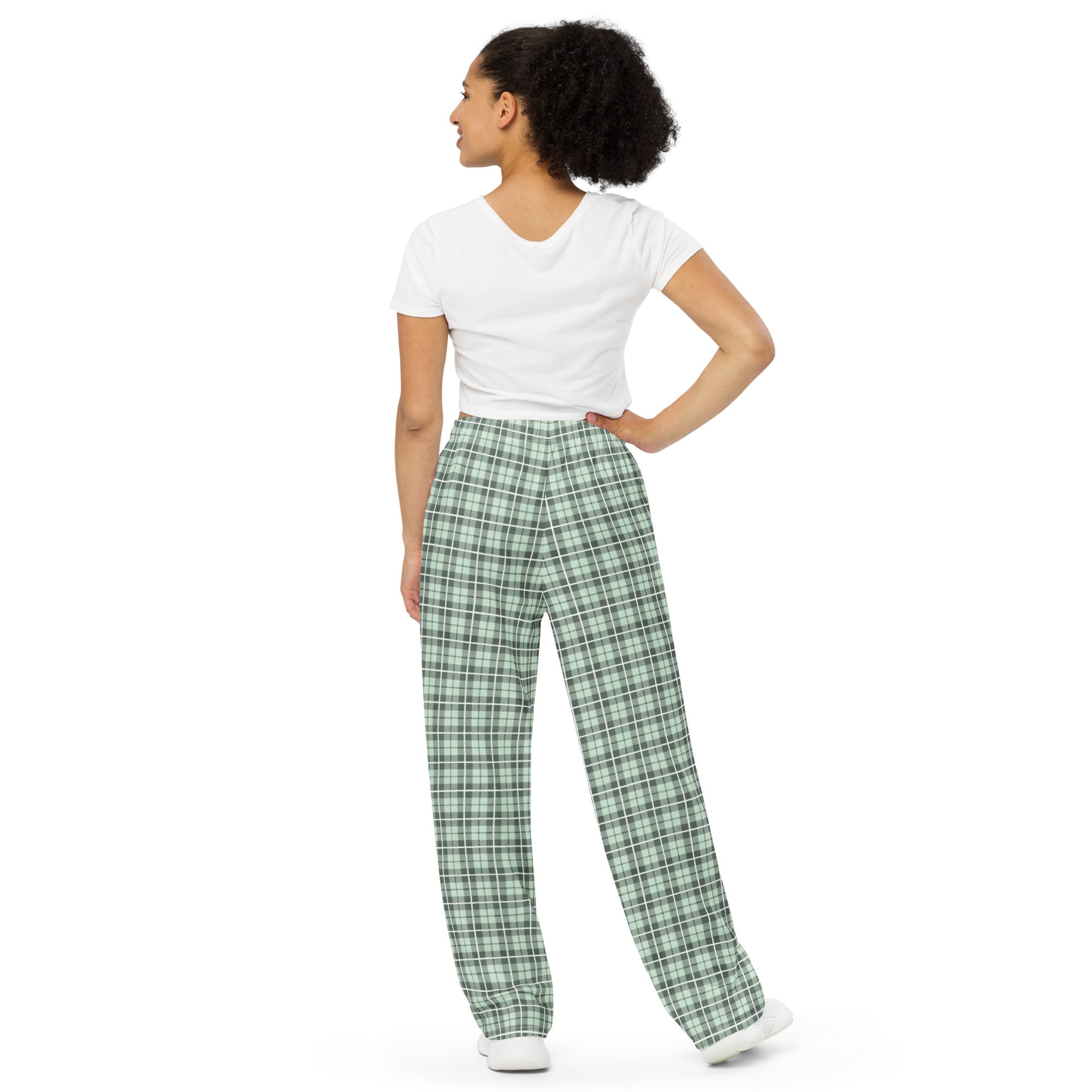 unisex wide-leg pants- Tartan Light green