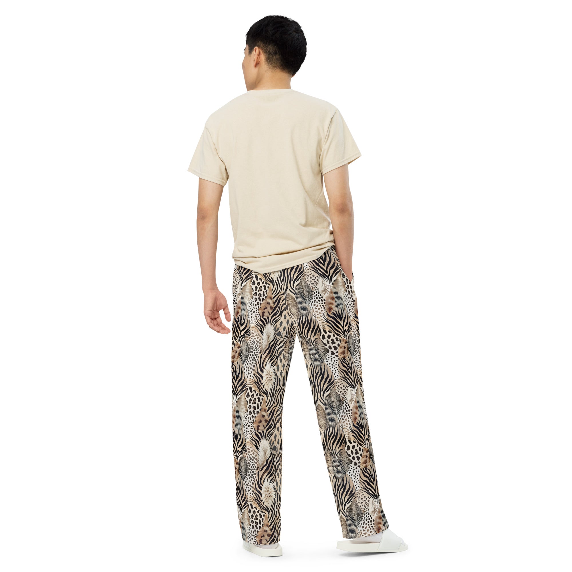 unisex wide-leg pants- Artsy Animal Print Design V