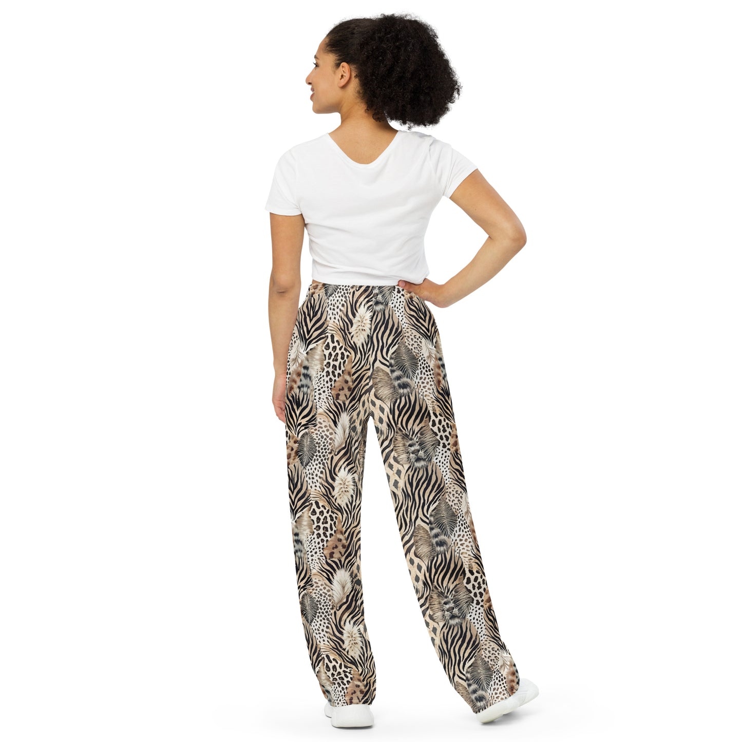 unisex wide-leg pants- Artsy Animal Print Design V