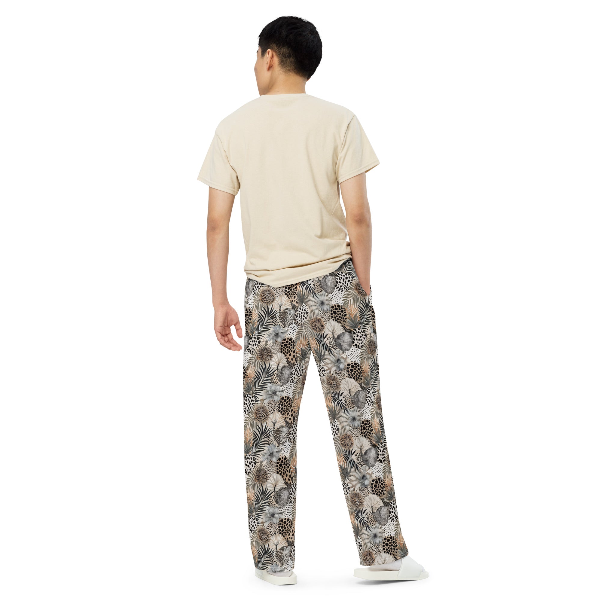 unisex wide-leg pants- Artsy Animal Print Design 03