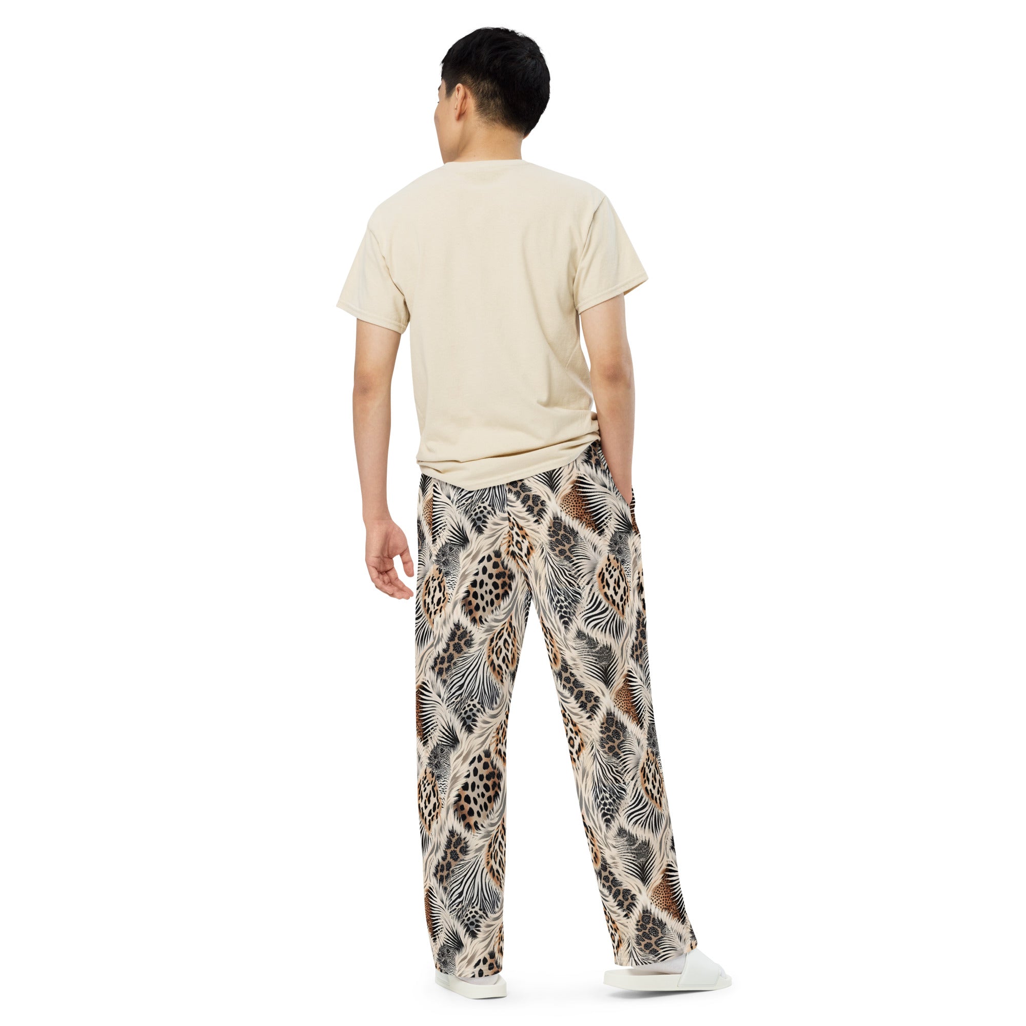 unisex wide-leg pants- Artsy Animal Print Design I