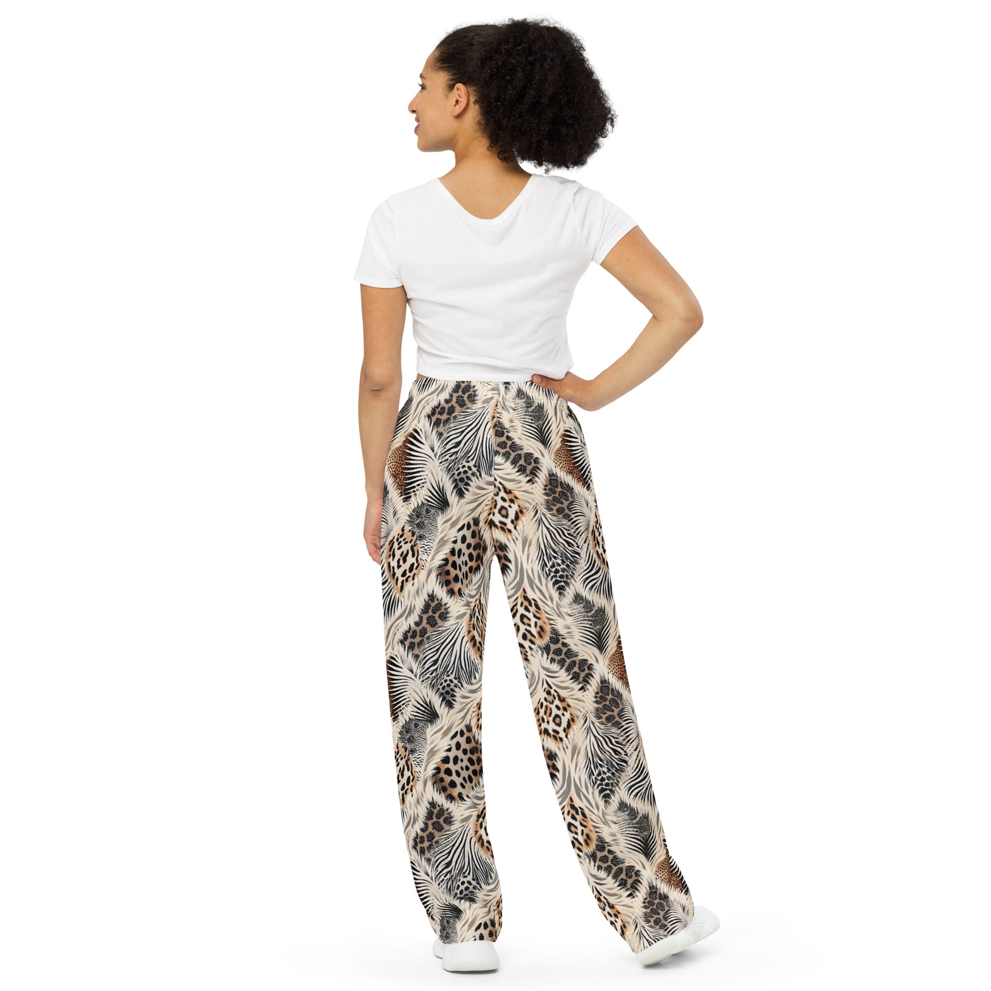 unisex wide-leg pants- Artsy Animal Print Design 01