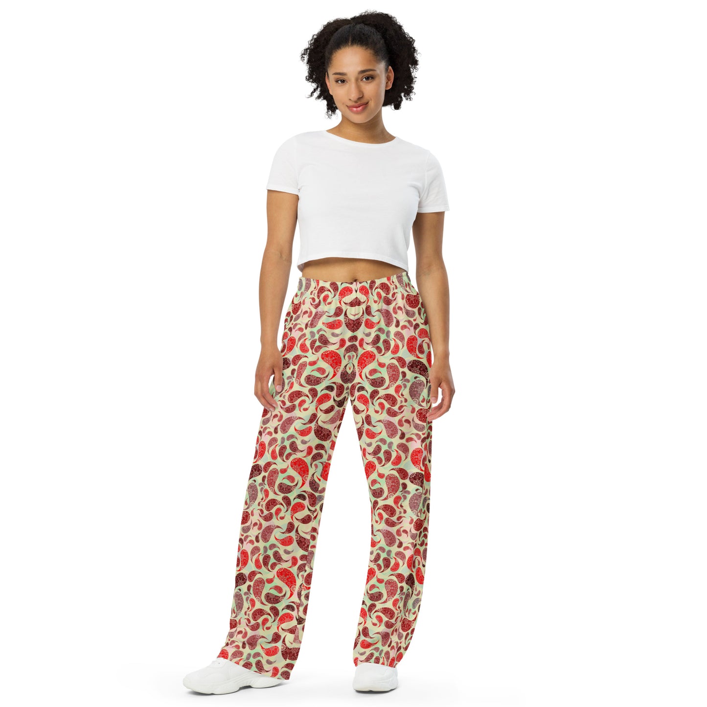 unisex wide-leg pants- Paisley Red