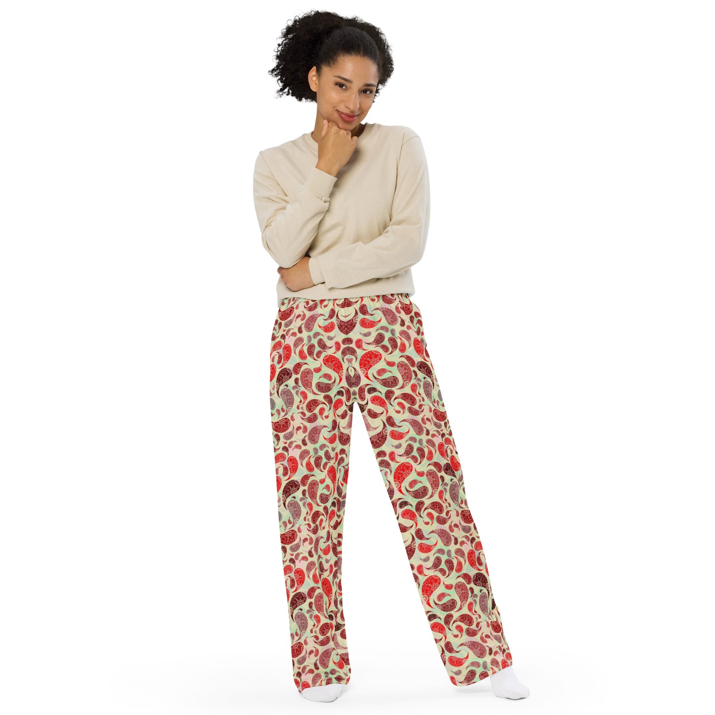 unisex wide-leg pants- Paisley Red
