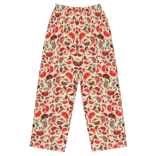 unisex wide-leg pants- Paisley Red