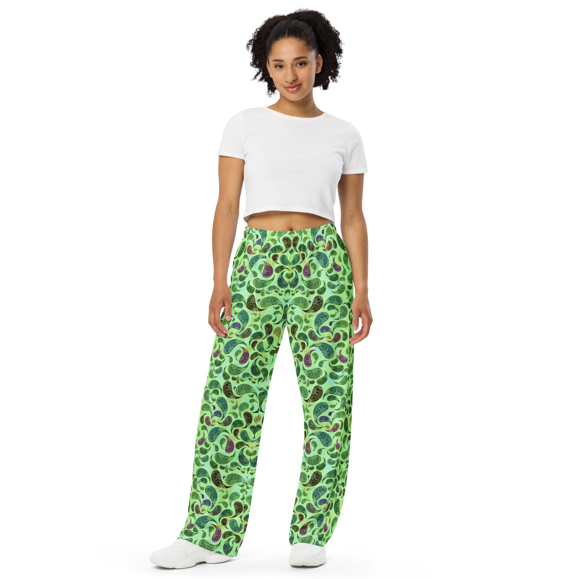 unisex wide-leg pants- Paisley Green