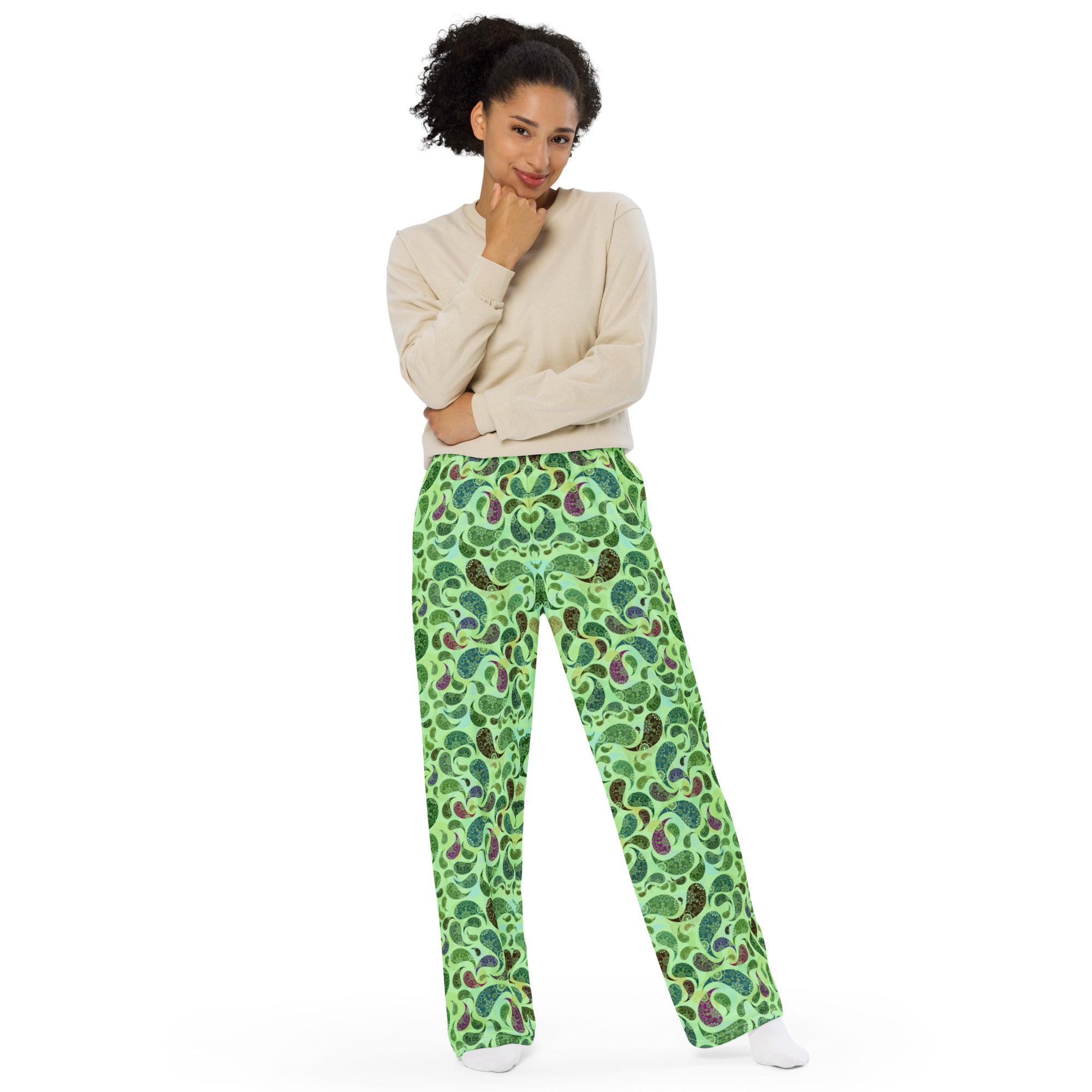 unisex wide-leg pants- Paisley Green