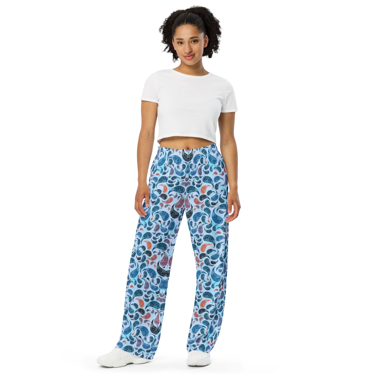 unisex wide-leg pants- Paisley Blue