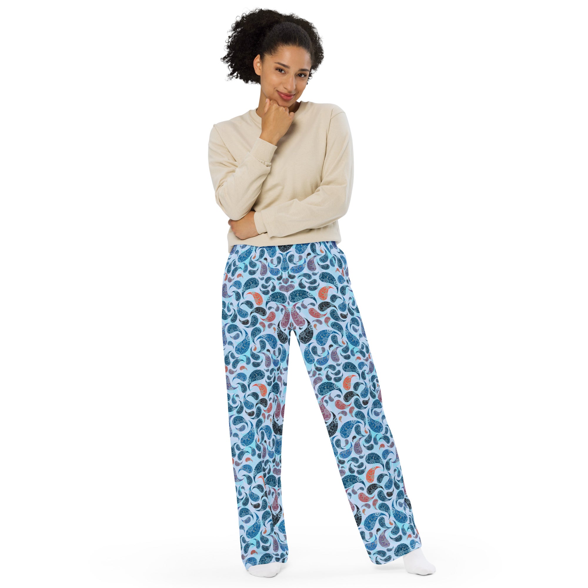 unisex wide-leg pants- Paisley Blue