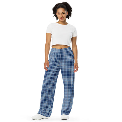 unisex wide-leg pants- Tartan Light Blue