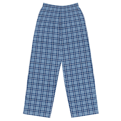 unisex wide-leg pants- Tartan Light Blue