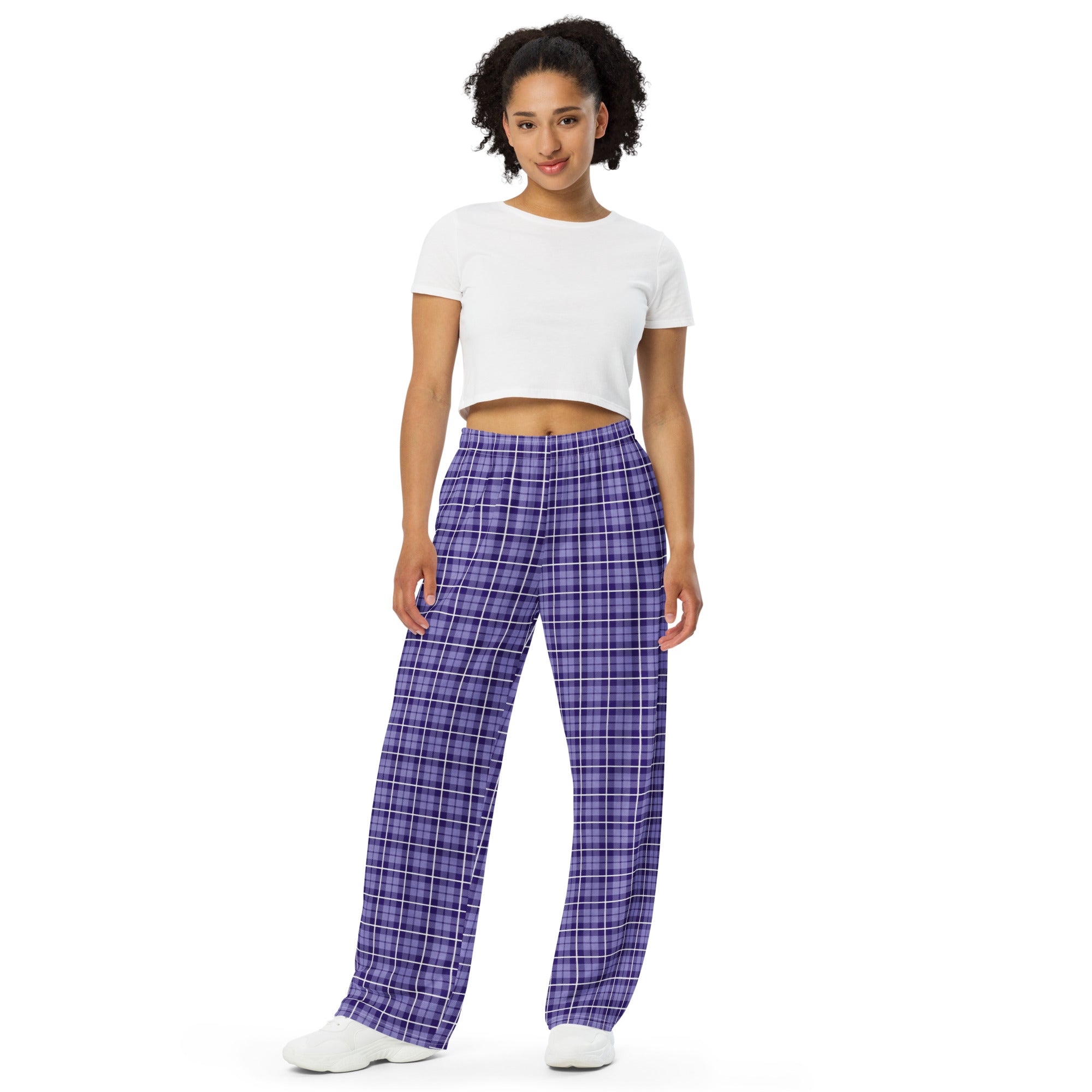 unisex wide-leg pants- Tartan purple