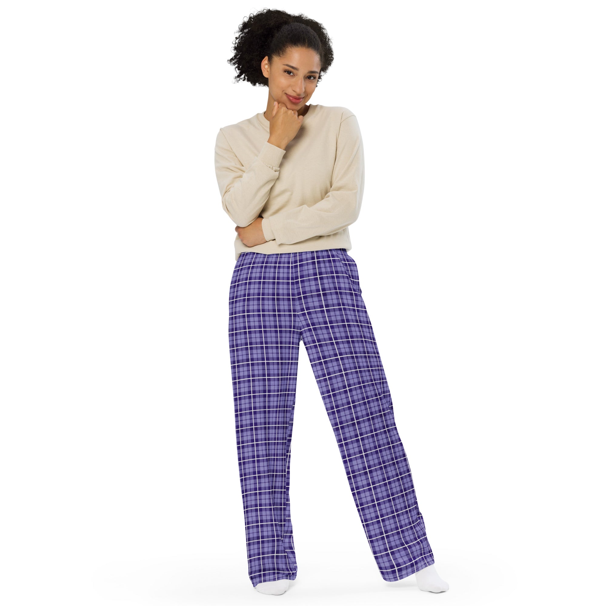 unisex wide-leg pants- Tartan purple