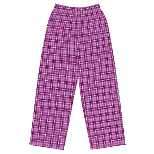 unisex wide-leg pants- Tartan Dark Pink