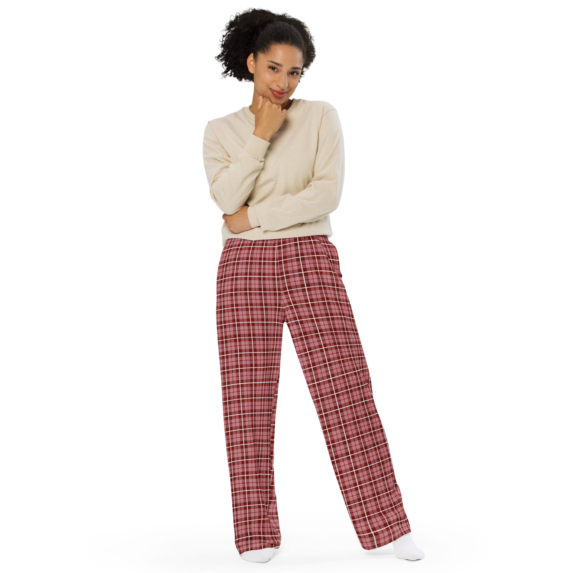 unisex wide-leg pants- Tartan Brown