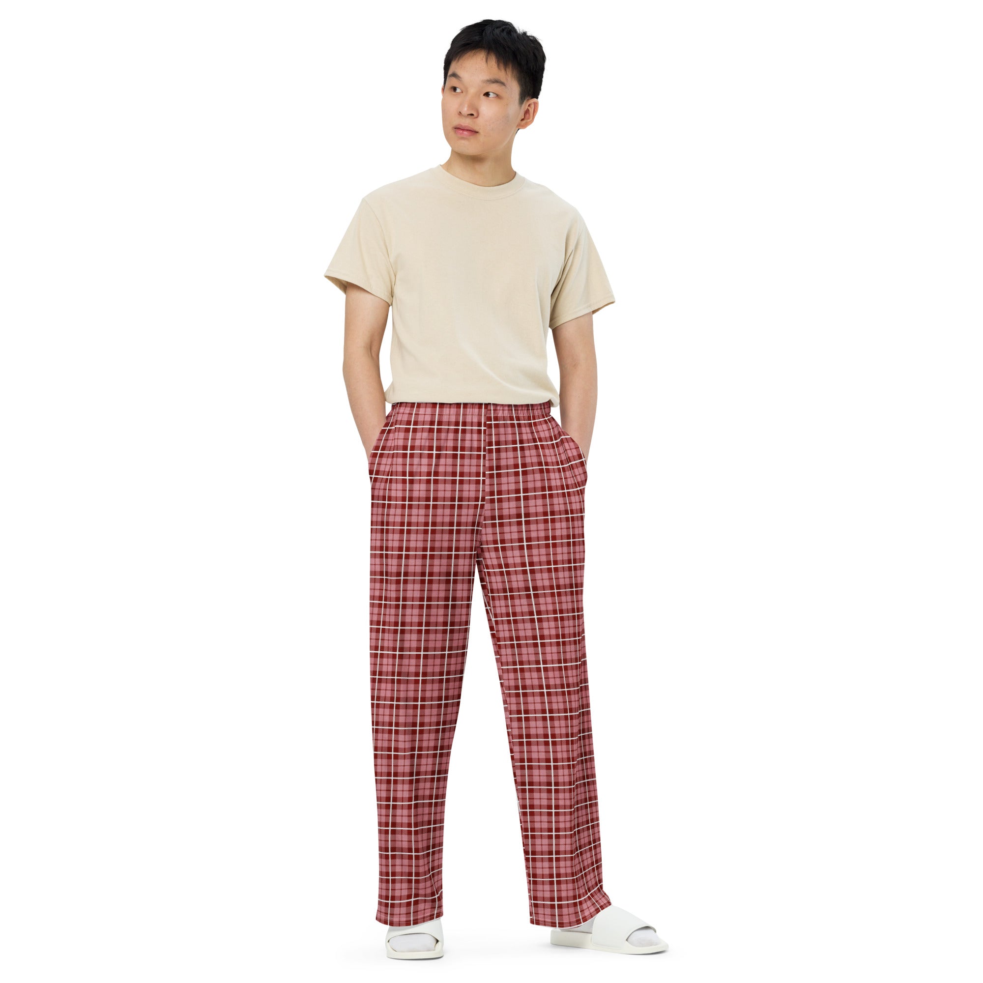 unisex wide-leg pants- Tartan Brown