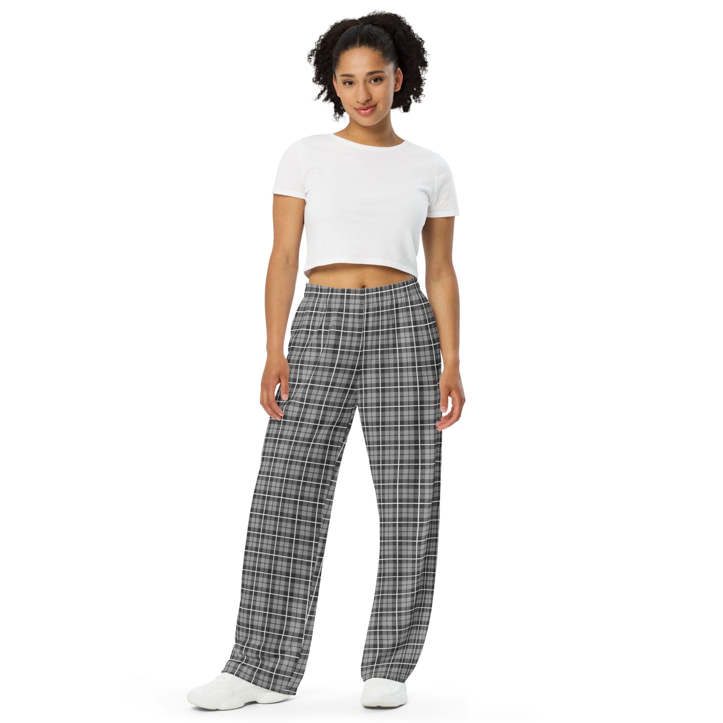 unisex wide-leg pants- Tartan Dark grey