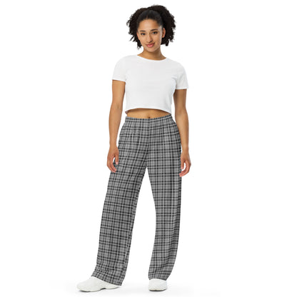 unisex wide-leg pants- Tartan Dark grey