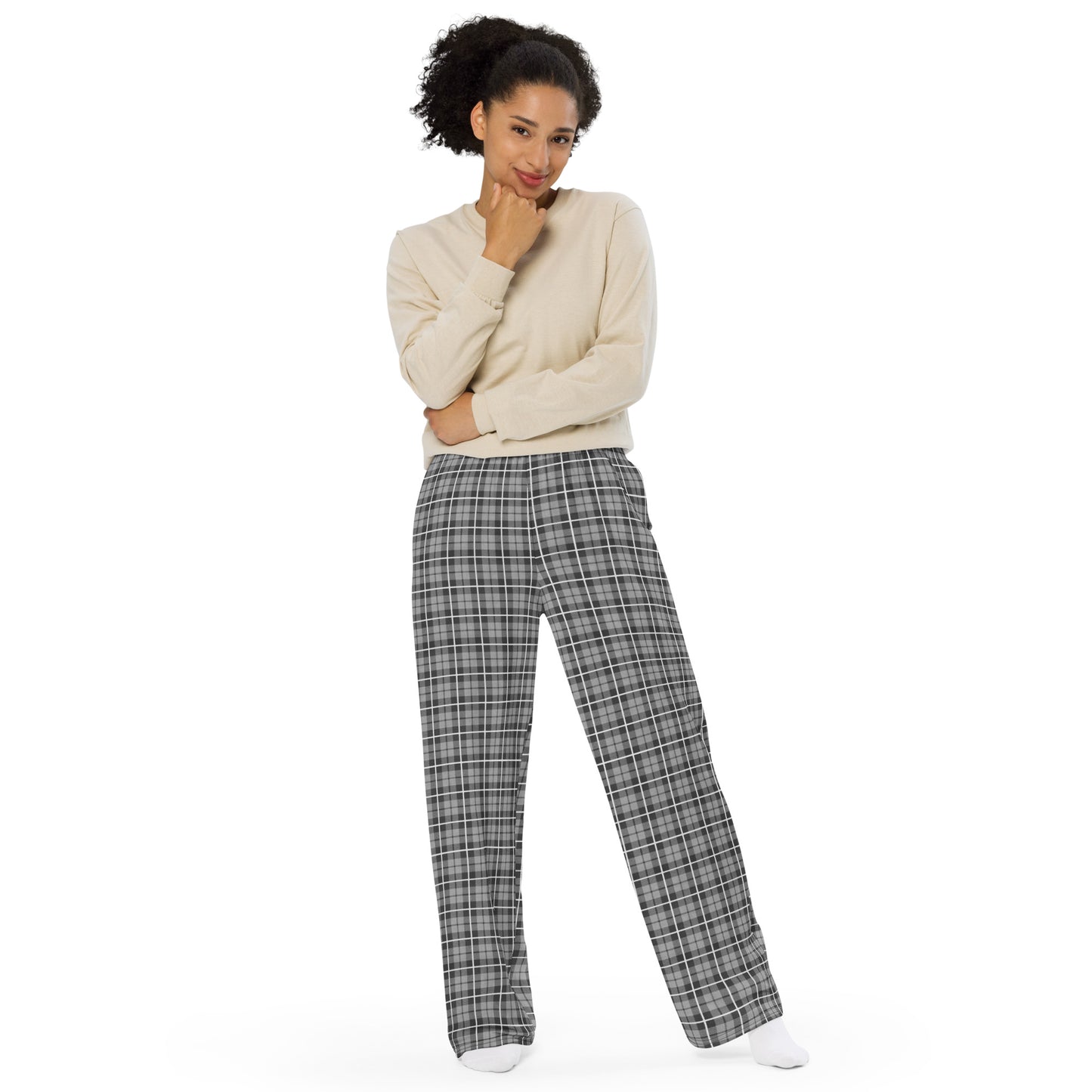 unisex wide-leg pants- Tartan Dark grey