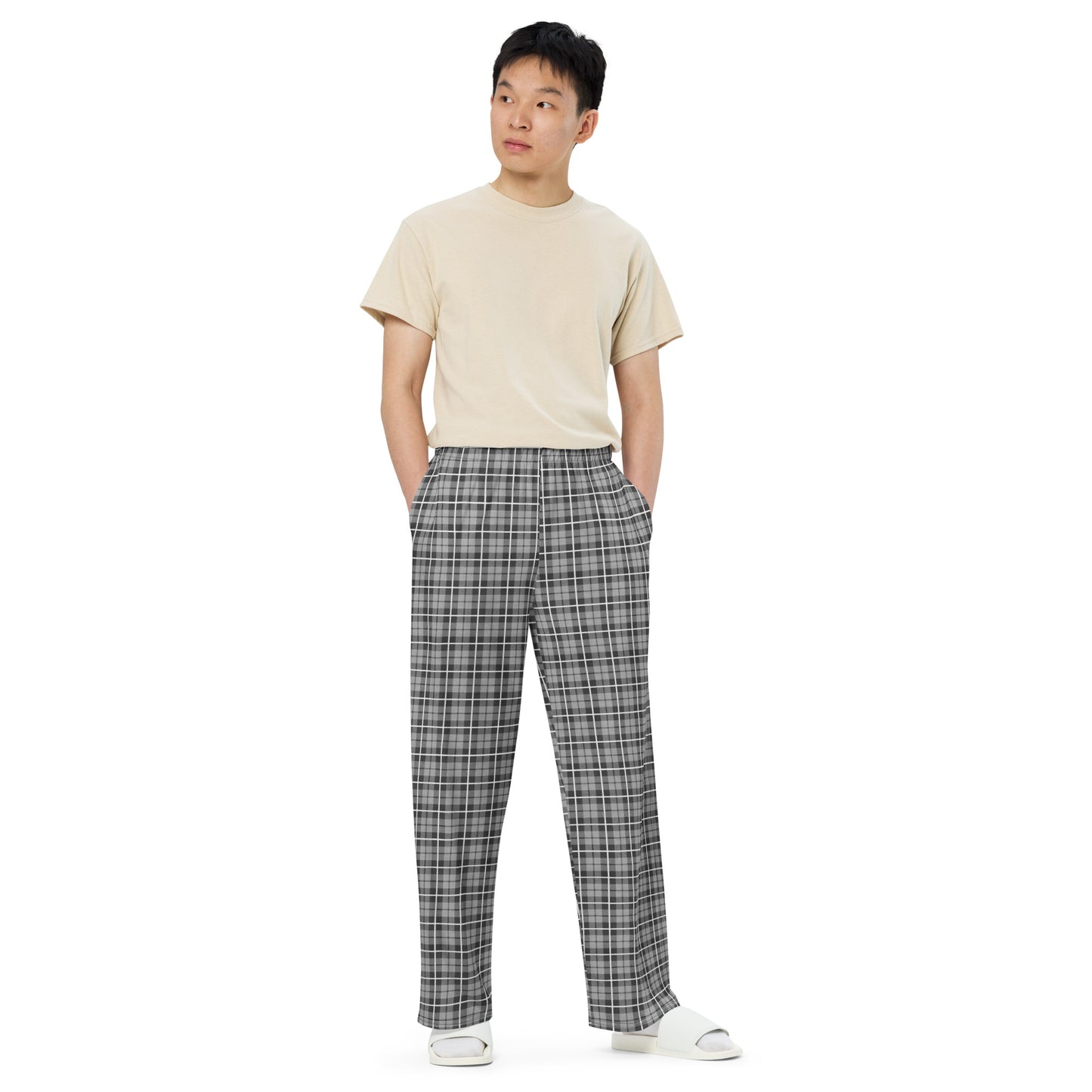 unisex wide-leg pants- Tartan Dark grey