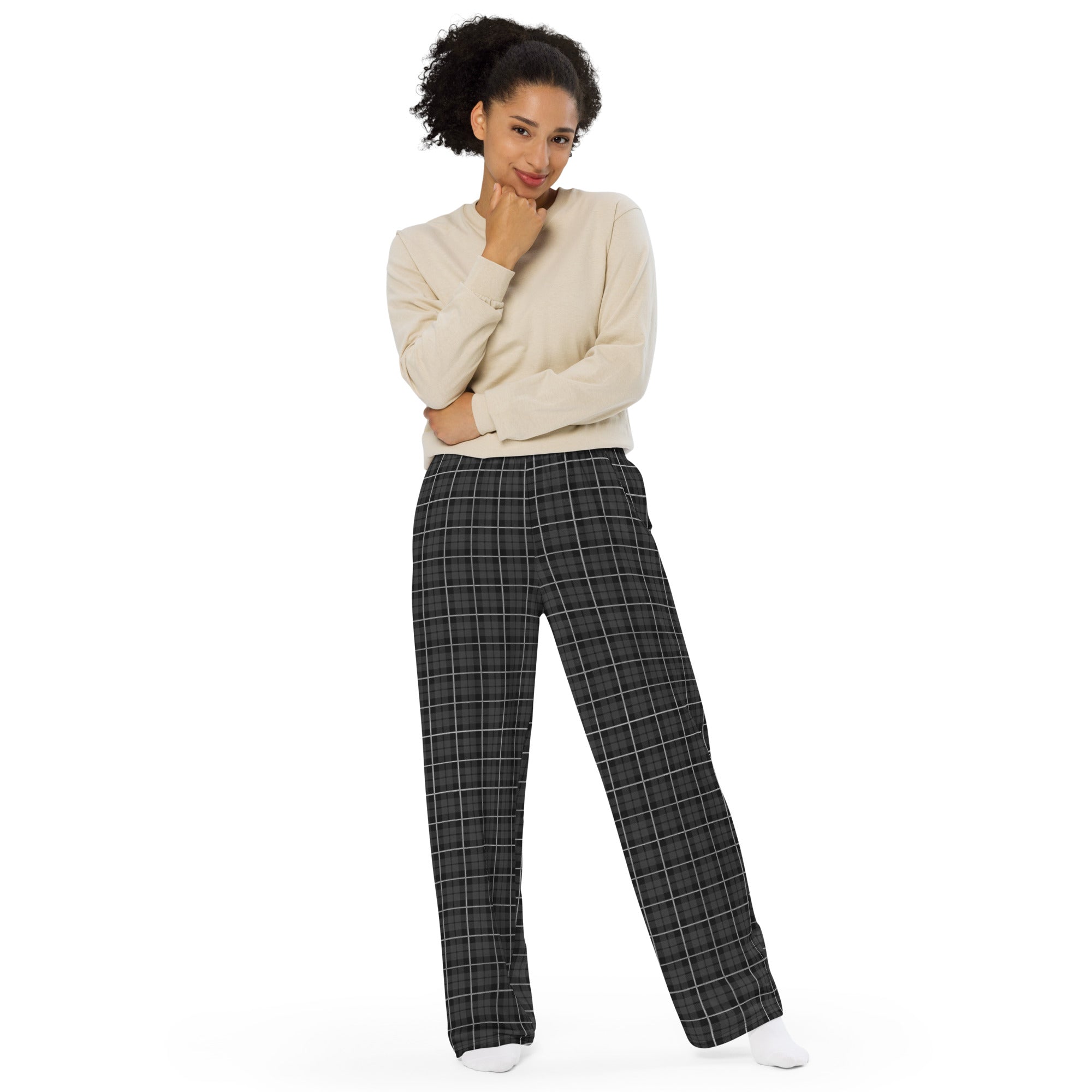 unisex wide-leg pants- Tartan Black