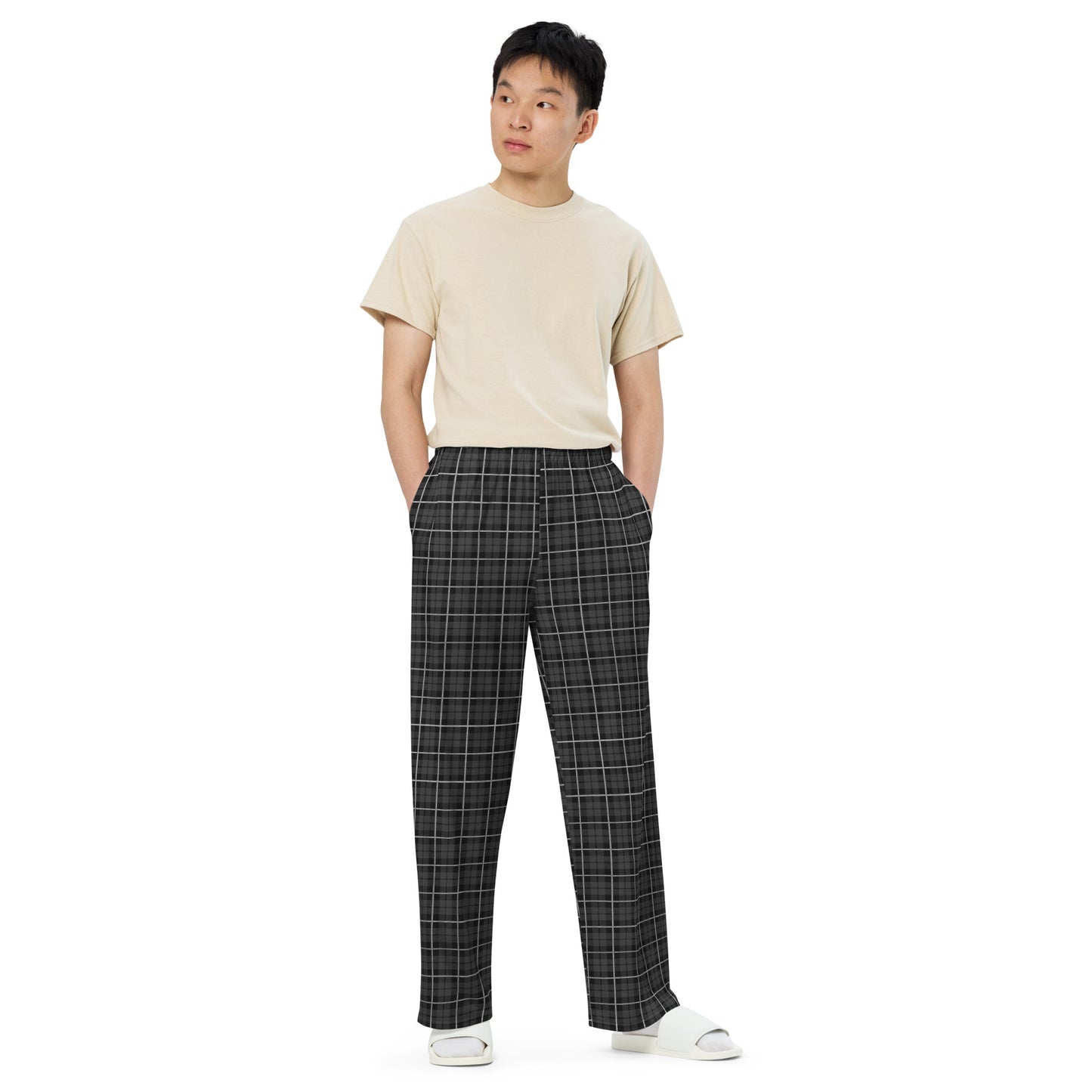 unisex wide-leg pants- Tartan Black