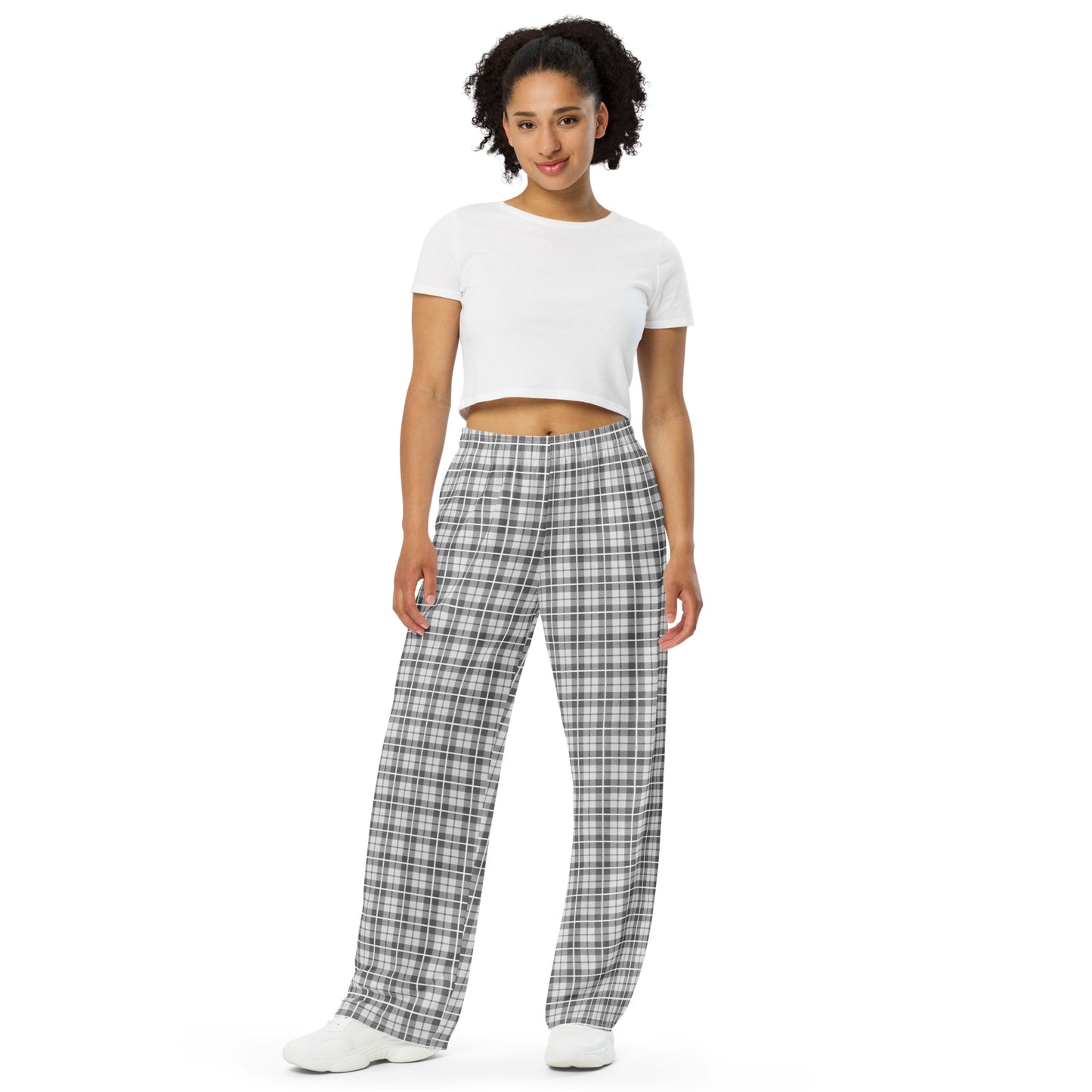 unisex wide-leg pants- Tartan Light grey