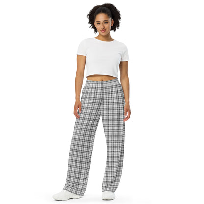 unisex wide-leg pants- Tartan Light grey