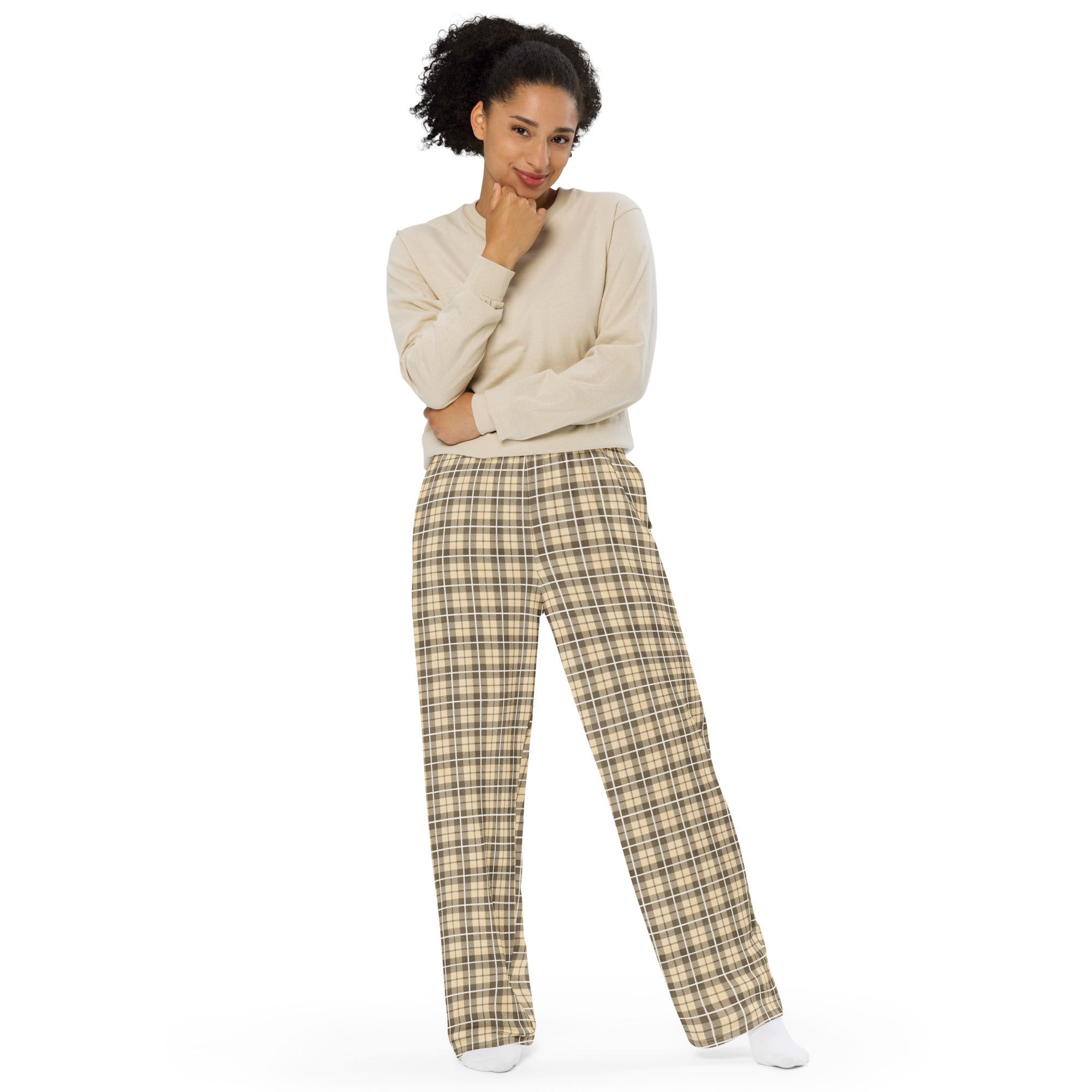 unisex wide-leg pants- Tartan Yellow