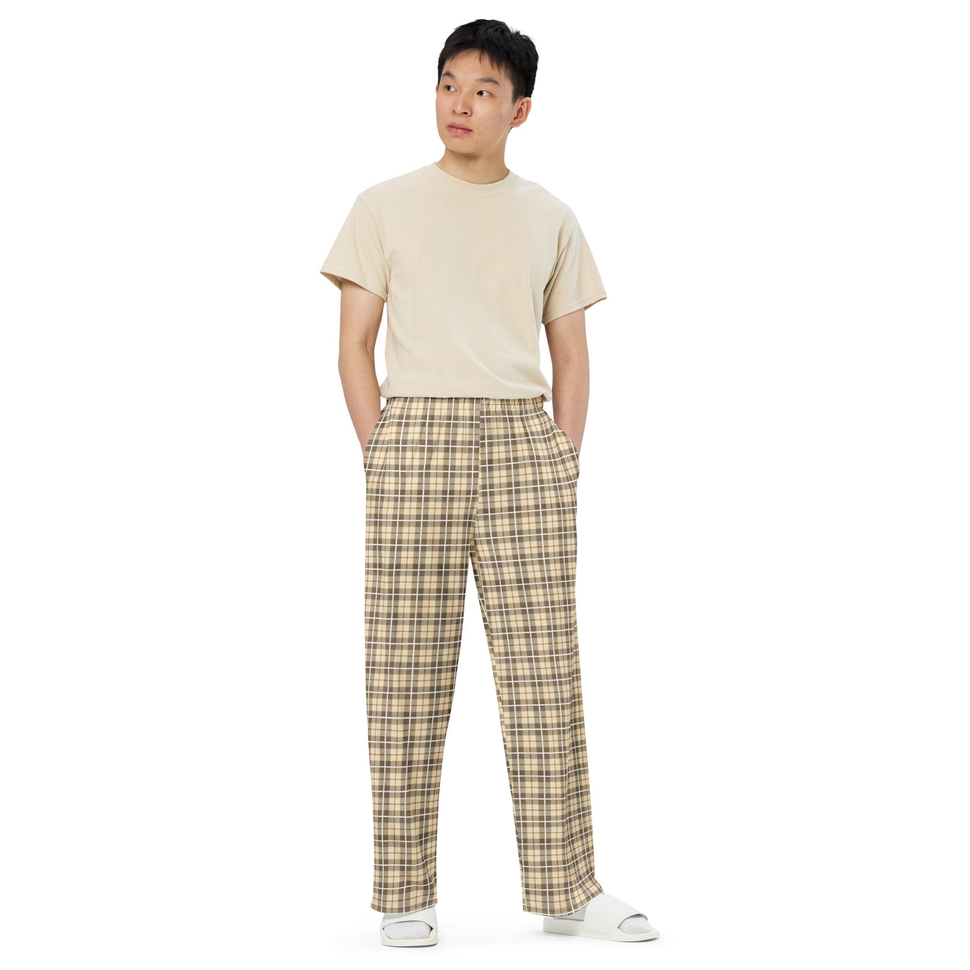 unisex wide-leg pants- Tartan Yellow