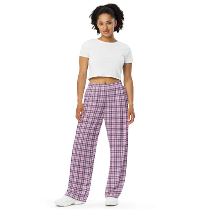 unisex wide-leg pants- Tartan Pink