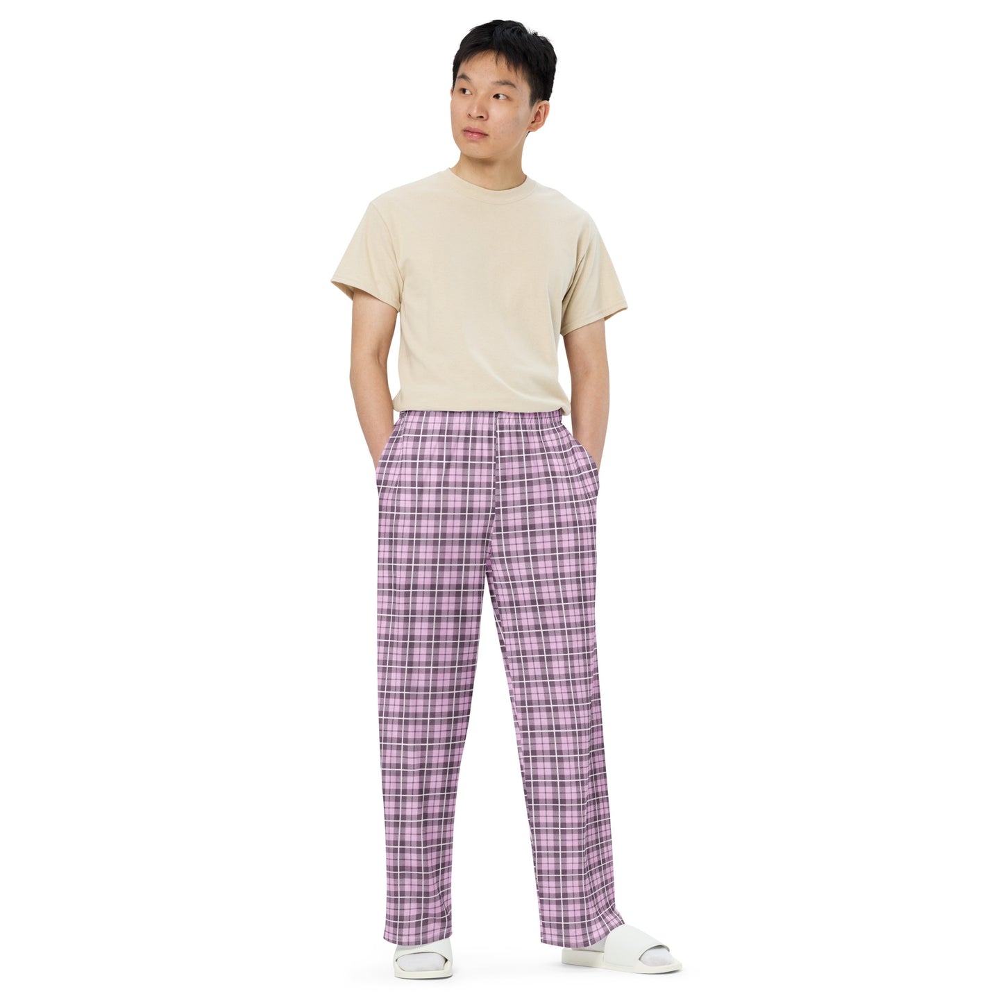 unisex wide-leg pants- Tartan Pink