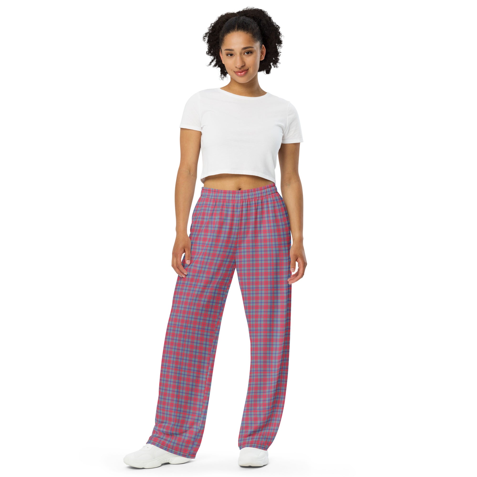 unisex wide-leg pants- Tartan Red