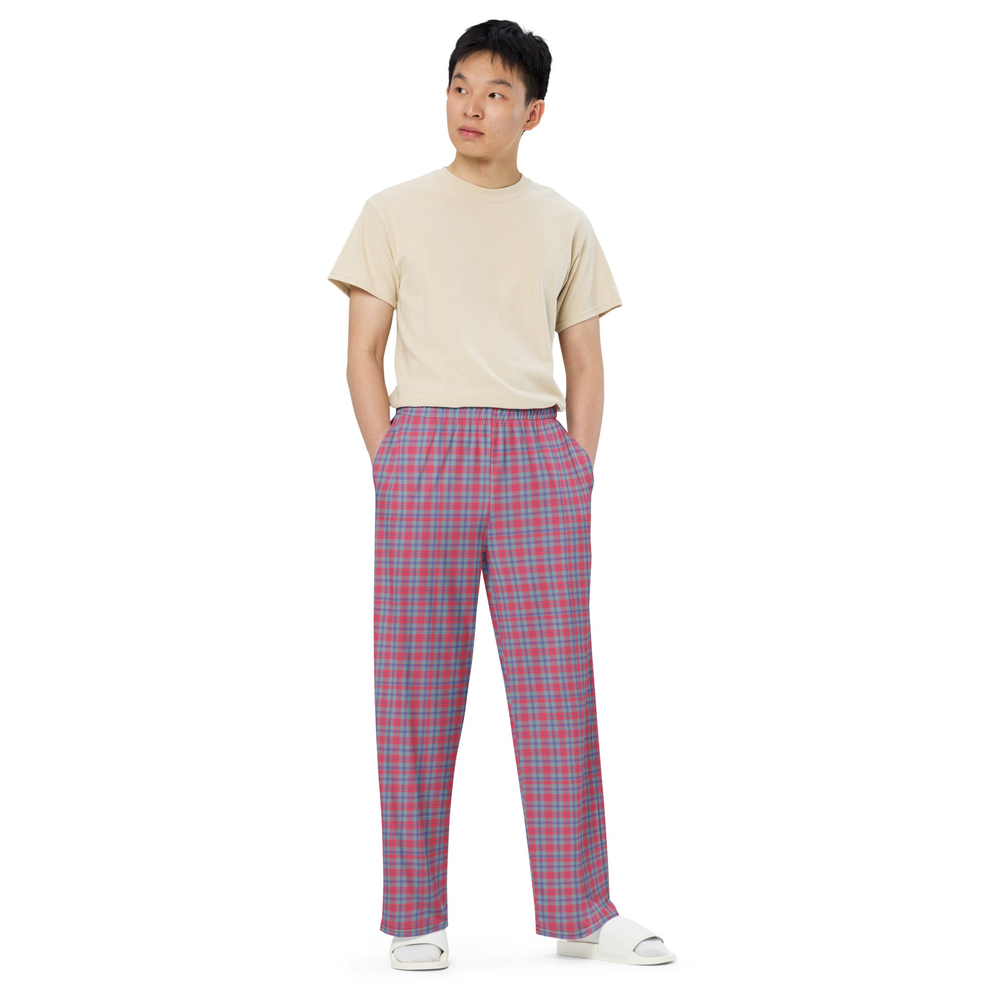 unisex wide-leg pants- Tartan Red