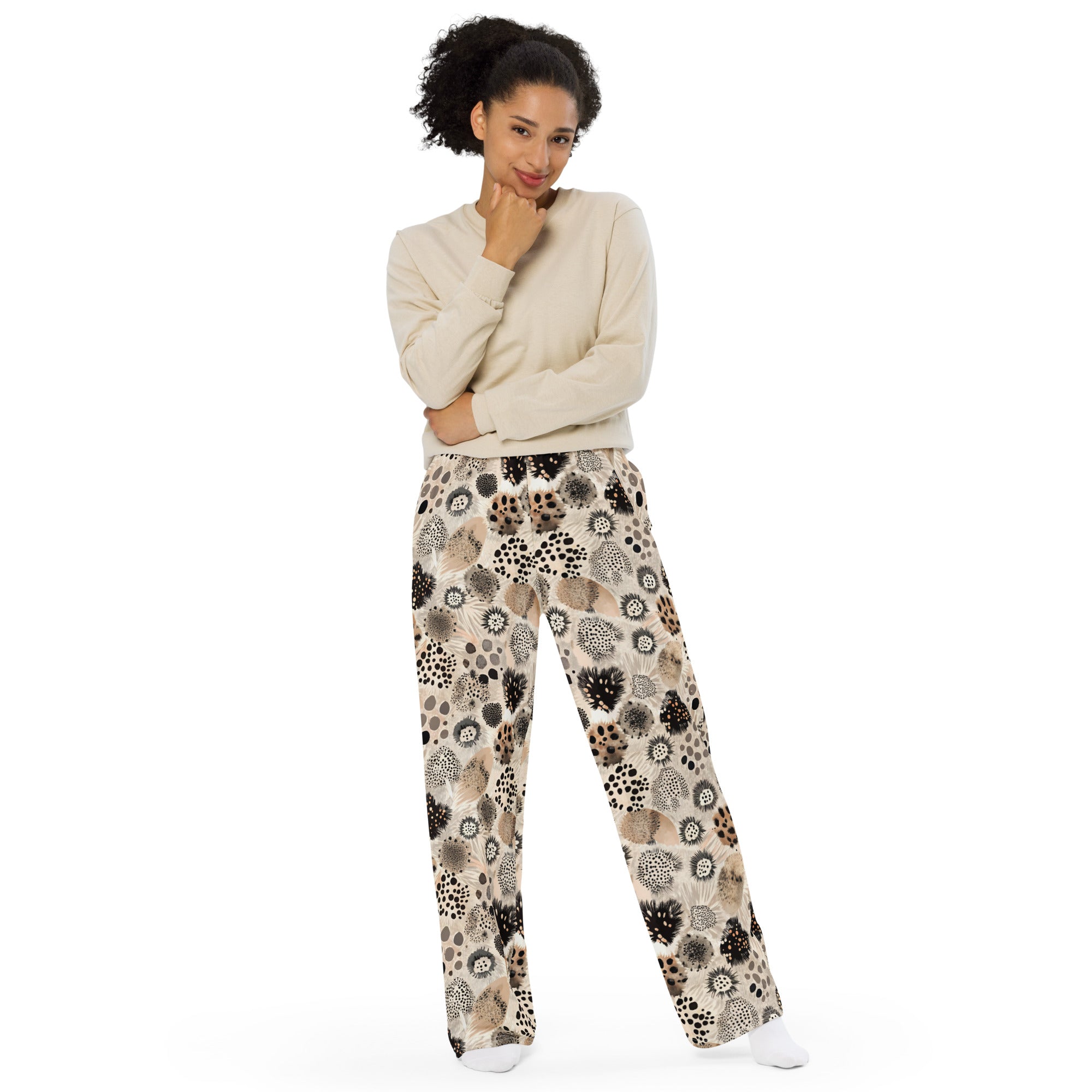 unisex wide-leg pants- Artsy Animal Print Design 06