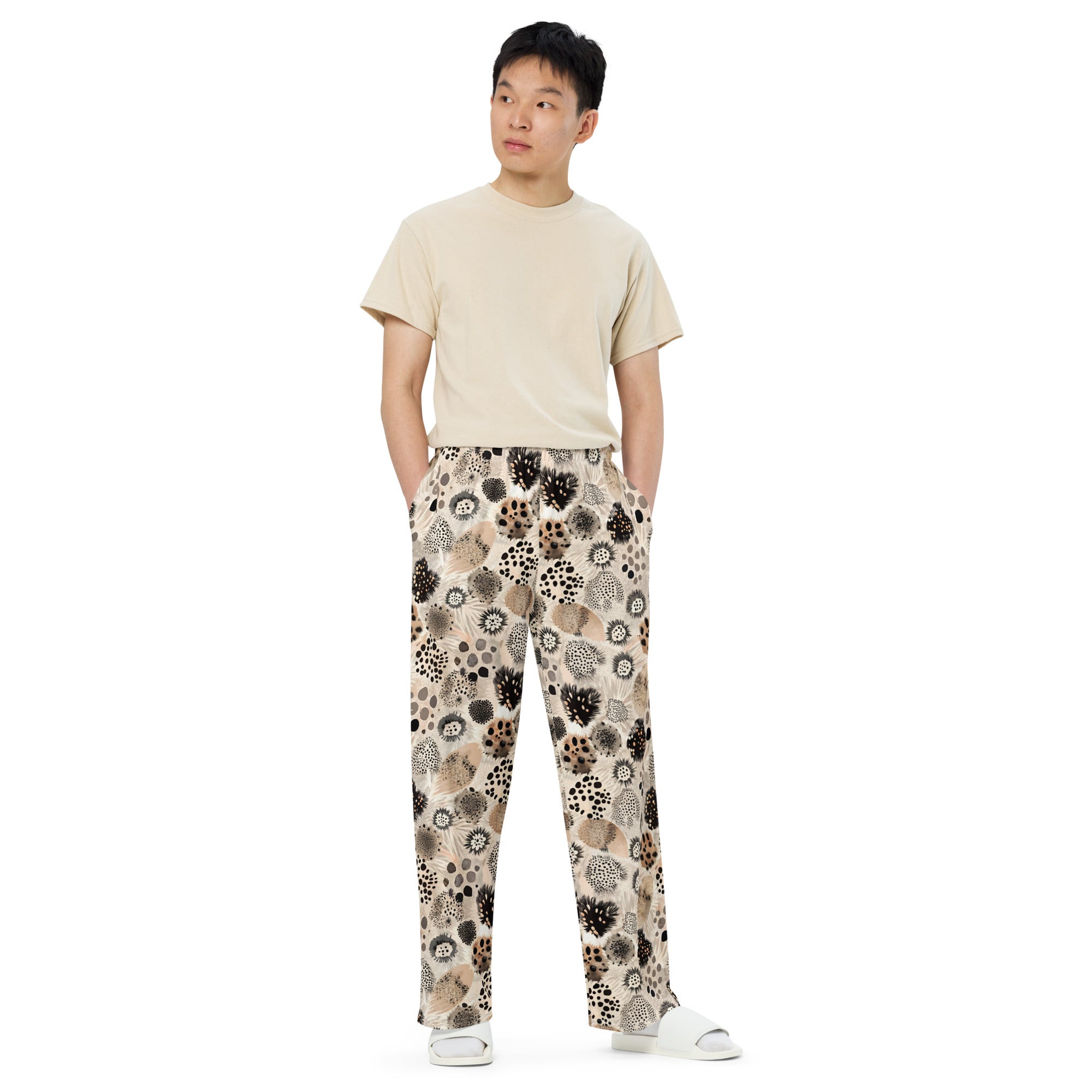 unisex wide-leg pants- Artsy Animal Print Design 06