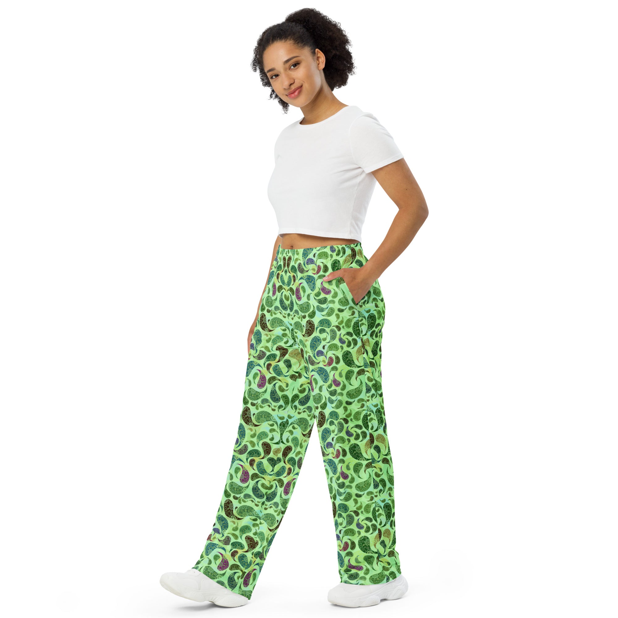 unisex wide-leg pants- Paisley Green