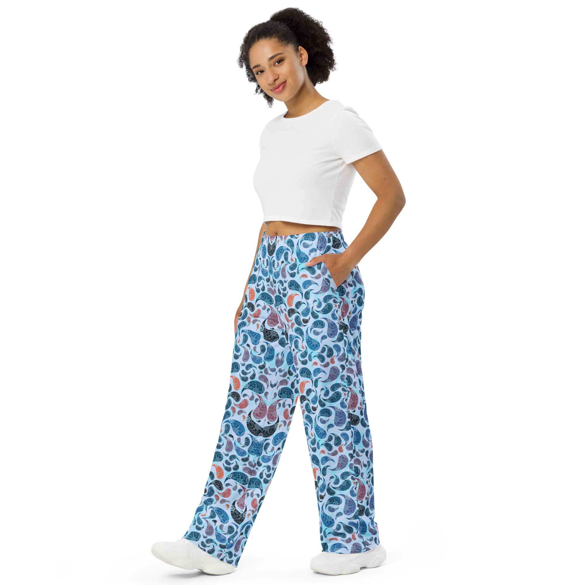 unisex wide-leg pants- Paisley Blue