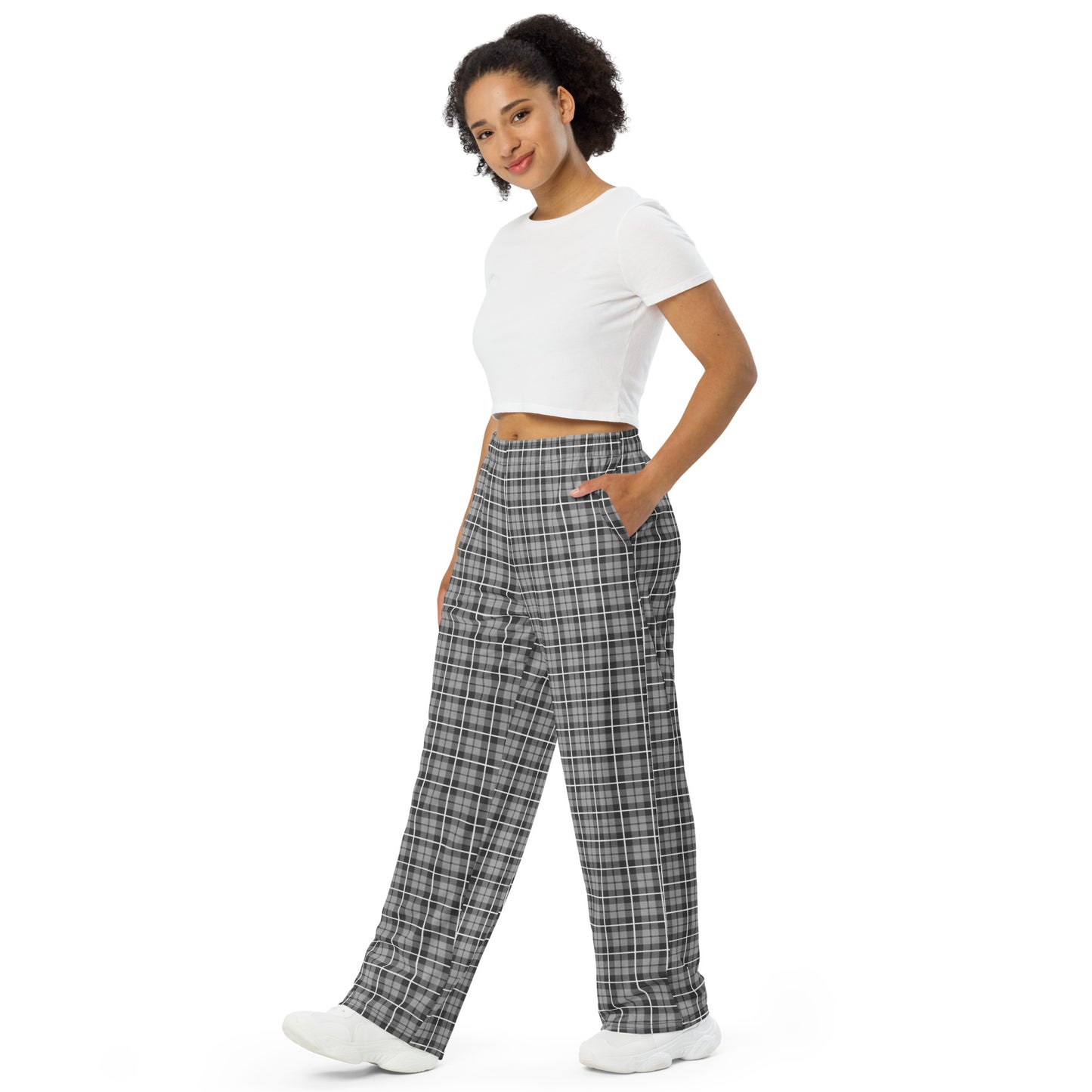 unisex wide-leg pants- Tartan Dark grey