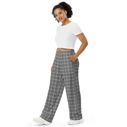 unisex wide-leg pants- Tartan Dark grey