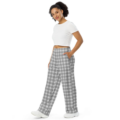 unisex wide-leg pants- Tartan Light grey