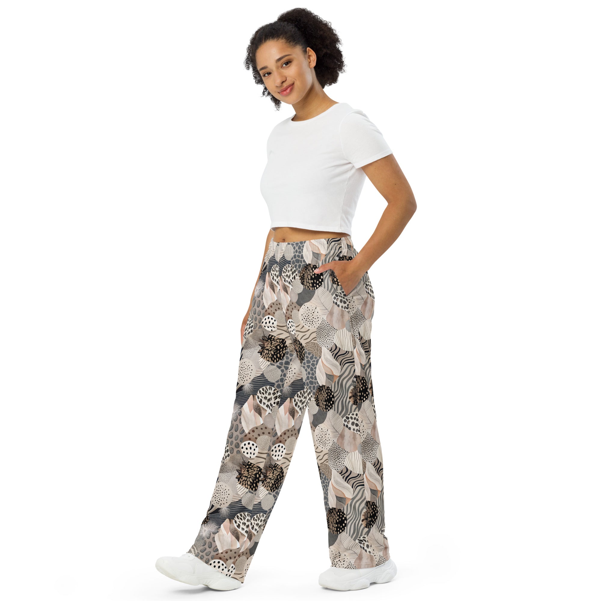 unisex wide-leg pants- Artsy Animal Print Design VII