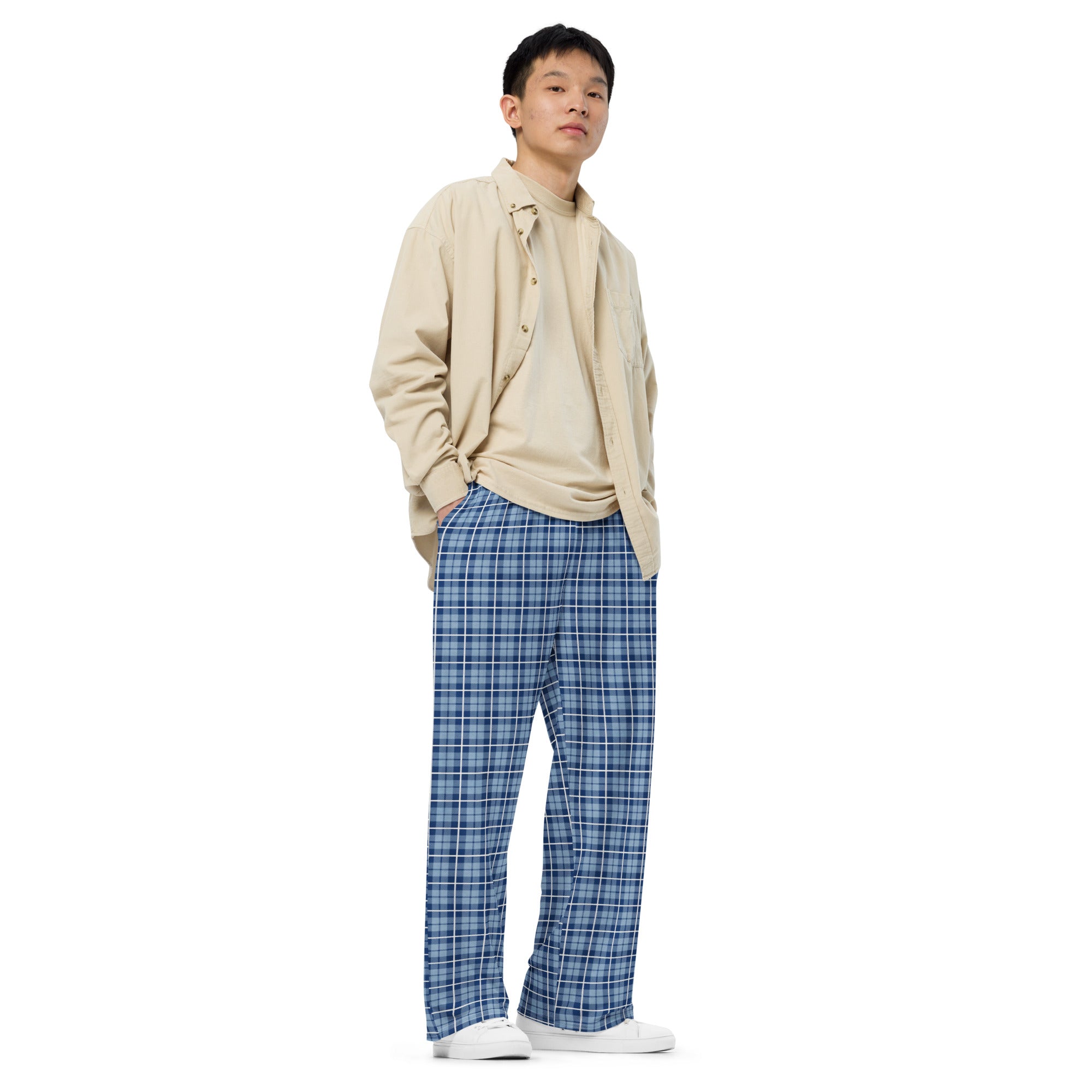 unisex wide-leg pants- Tartan Light Blue