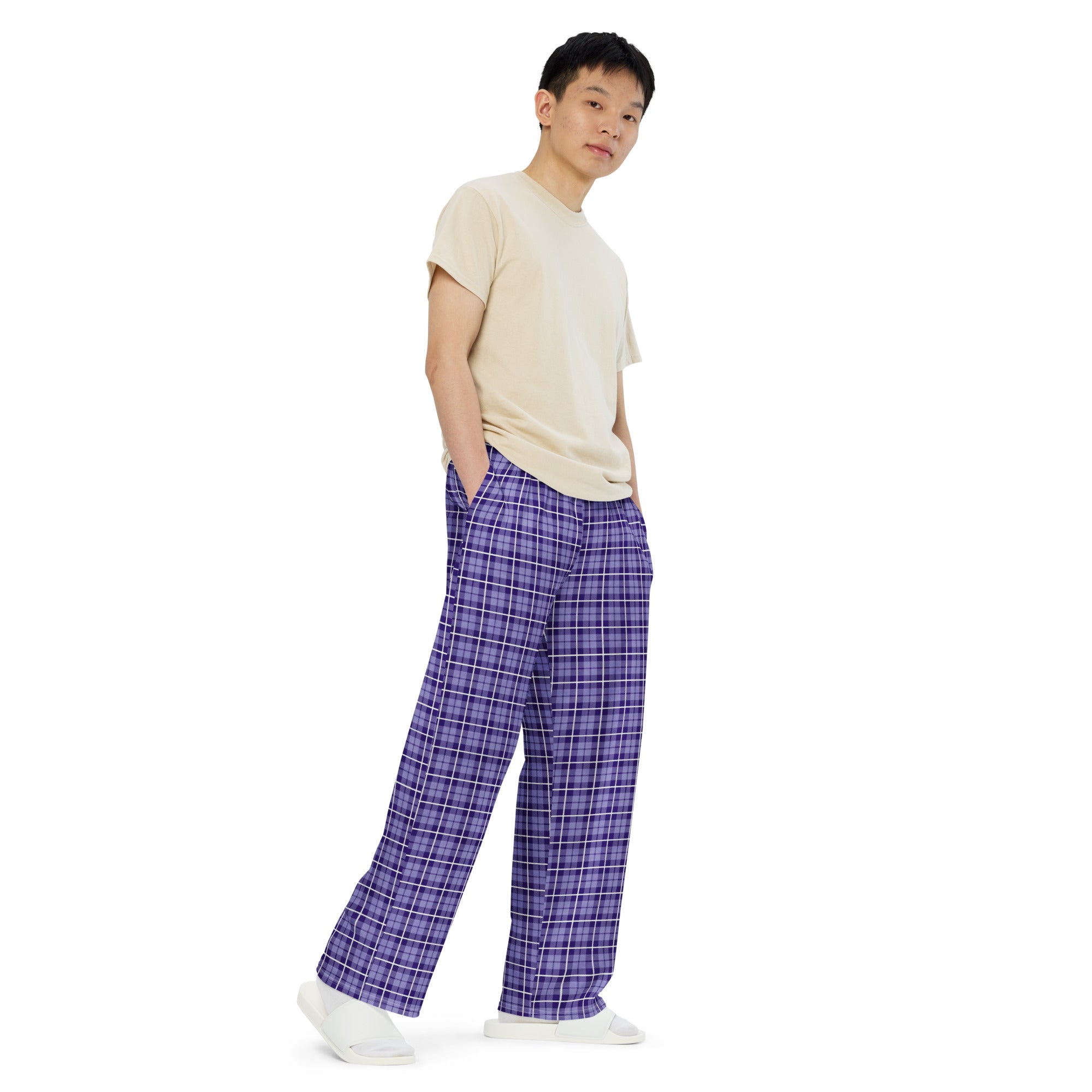 unisex wide-leg pants- Tartan purple
