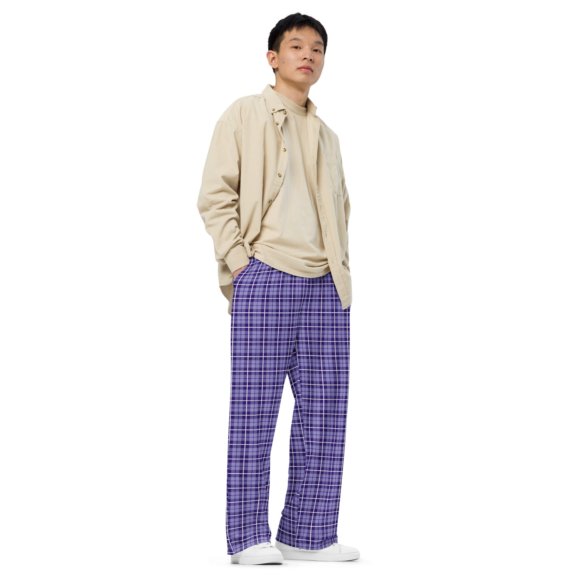 unisex wide-leg pants- Tartan purple