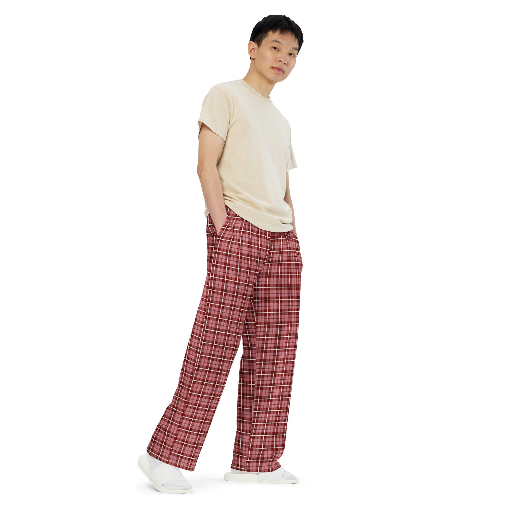 unisex wide-leg pants- Tartan Brown